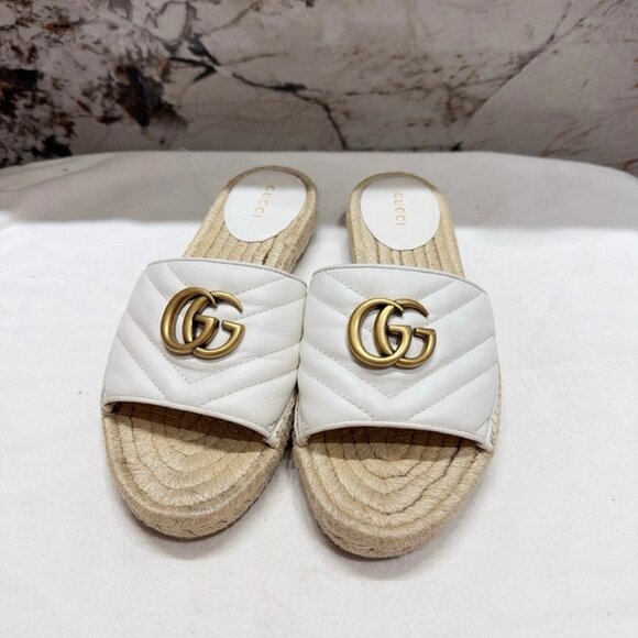 GUCCI Double G Braided Straw Sandals